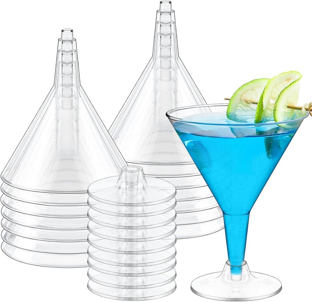 TOFLEN 24 Pack Plastic Martini Glasses 7 oz Cocktail Glasses, Small Reusable Dessert Cups, Clear Stemmed Dessert Shot Glasses for Party Wine, Champagne, Margarita and Appetizers