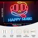 2 x Happy Music LED Neon Sign, Music Theme Light Up Neon Sign for Home Audio Room Bedroom Bar Party Wall Table Decor, USB Powered Dimmable Decorative Neon Light 16.5 x 12.6 In