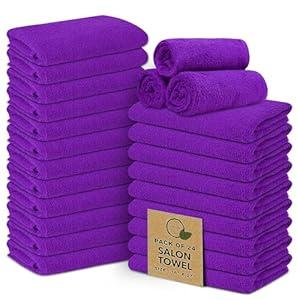Softolle 100% Cotton Ring Spun Salon Towels – Bulk Pack of 24 Hand Towels - Ultra Soft and Highly Absorbent - 16" x 27" Inches (Purple)