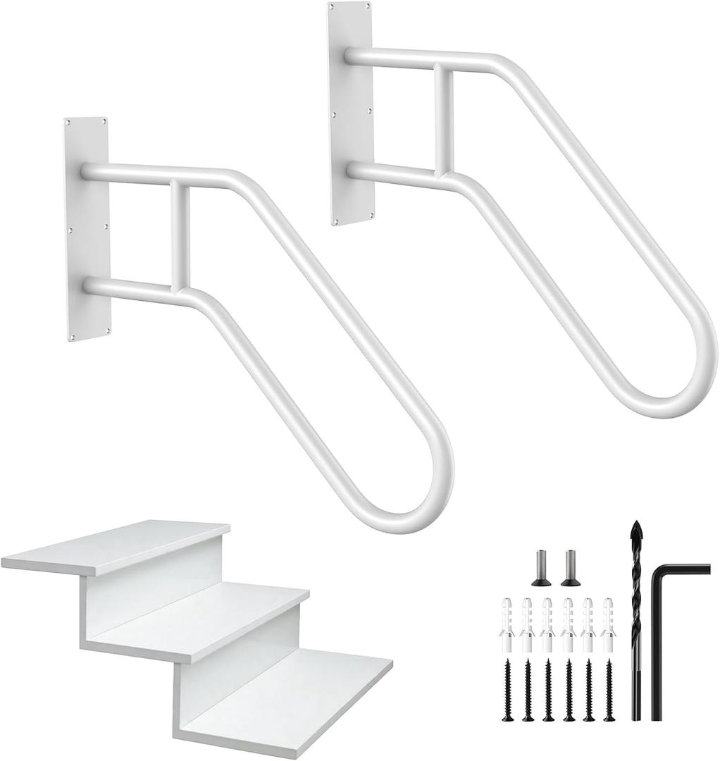 U-Shaped Outdoor Handrail, 2 Pack White Hand Railing 22.8 Inch
