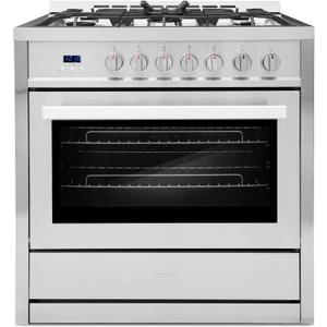 COSMO COS-965AGC 36 in. Gas Range with 5 Burner Cooktop, 3.8 cu. ft. Capacity Rapid Convection Oven with 5 Functions, Heavy Duty Cast Iron Grates in Stainless Steel, 36 inches