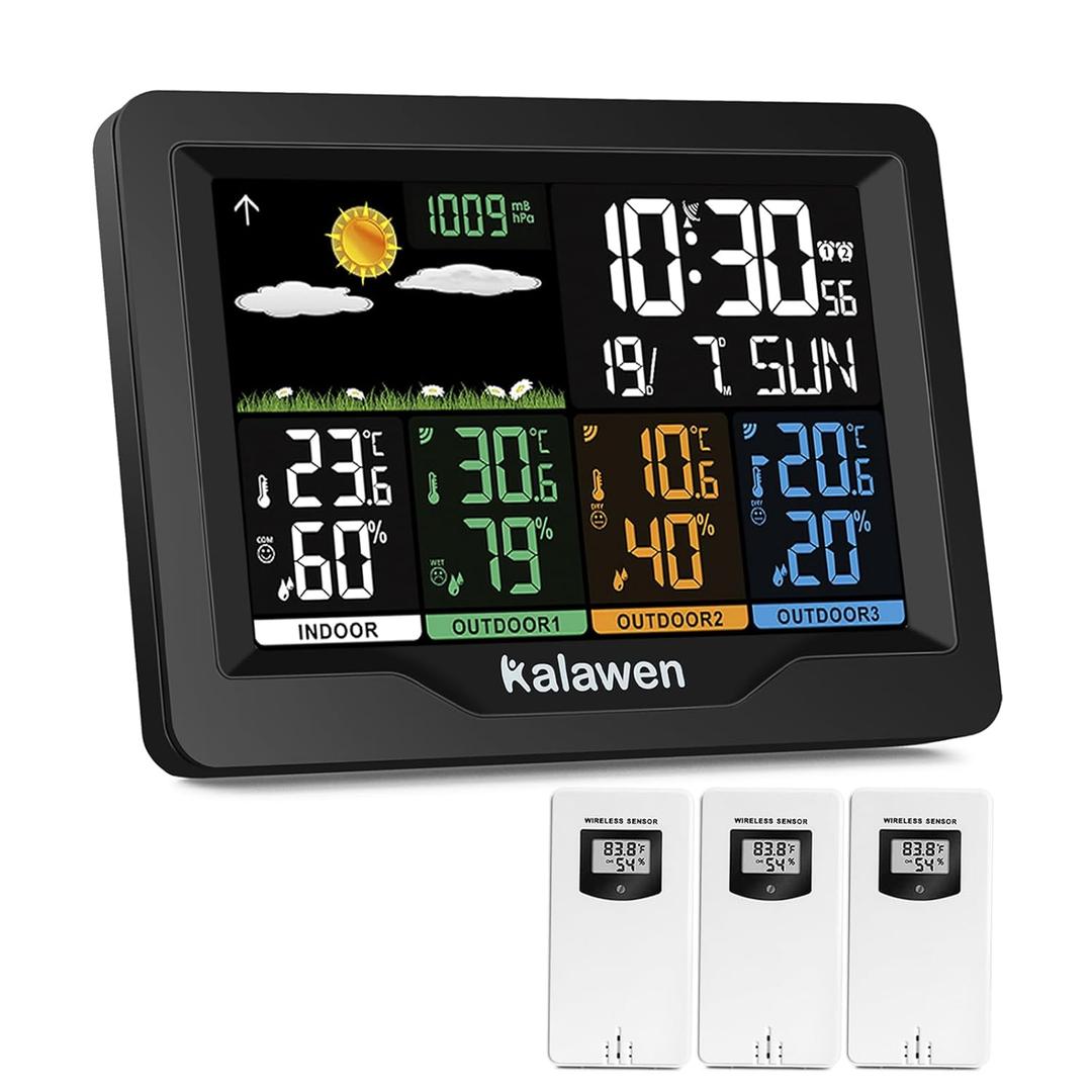 Weather Station Wireless Indoor Outdoor Thermometer Digital with Atomic Clock, Barometric Pressure, Forecast Station with USB Port Thermometer Wireless Humidity Barometer Monitor