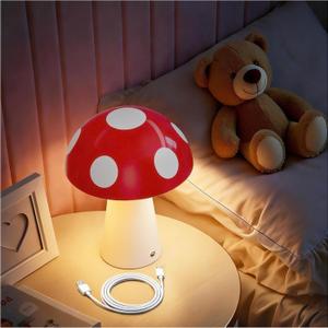 Mushroom Night Light, Rechargeable Cordless Table Lamp for Bedroom, Dimmable LED Night Lights for Toddler , Baby Essentials for Newborn, Stocking Stuffers for Teen Boys, Dorm Room Essentials (red)