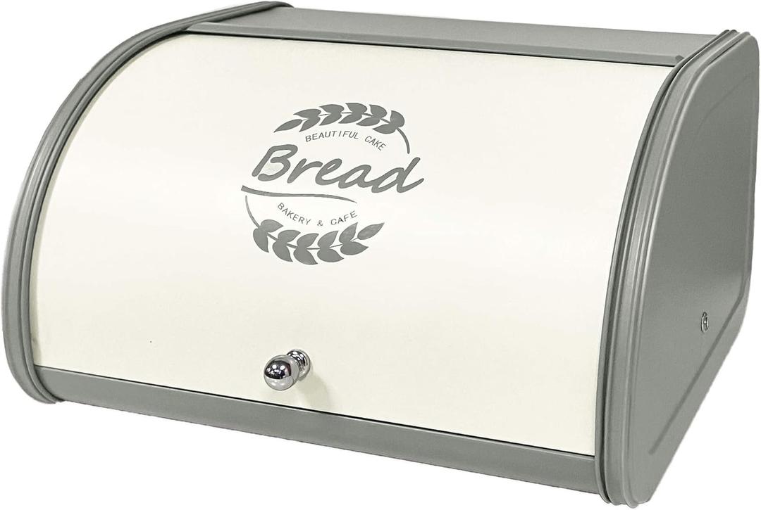 X458 Gray Bread Box Roll Top, Metal Bread Box for Kitchen Countertop, Large Space, Keeps Bakery Items Fresh Longer, Bread Bin for Kitchen Countertop, Breadbox to Store Cookies, Bagels, Muffins