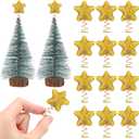 Soulchen 12 Pcs Mini Star Christmas Tree Toppers, 1.6 x 1 Inch Glitter Star Miniature Tree Topper Treetop Ornaments for Xmas Party Decoration Holiday Outdoor Indoor Home, Gold