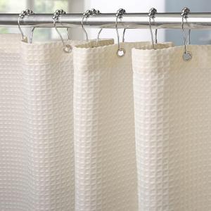 Waffle Weave Shower Curtain with Stainless Steel Hooks - 230 GSM Heavy Duty Fabric Bath Curtains, Hotel Luxury Quality, Water Resistant, Machine Washable, Weighted Hem, 72 x 72 Inches (Cream)