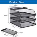 4-Piece Desk Organizer Set with 3 Slanted Paper Trays and Top Caddy, Metal Mesh Desktop File Organizer, Stackable Letter Trays for Document Storage in Home, Office, School (Black)