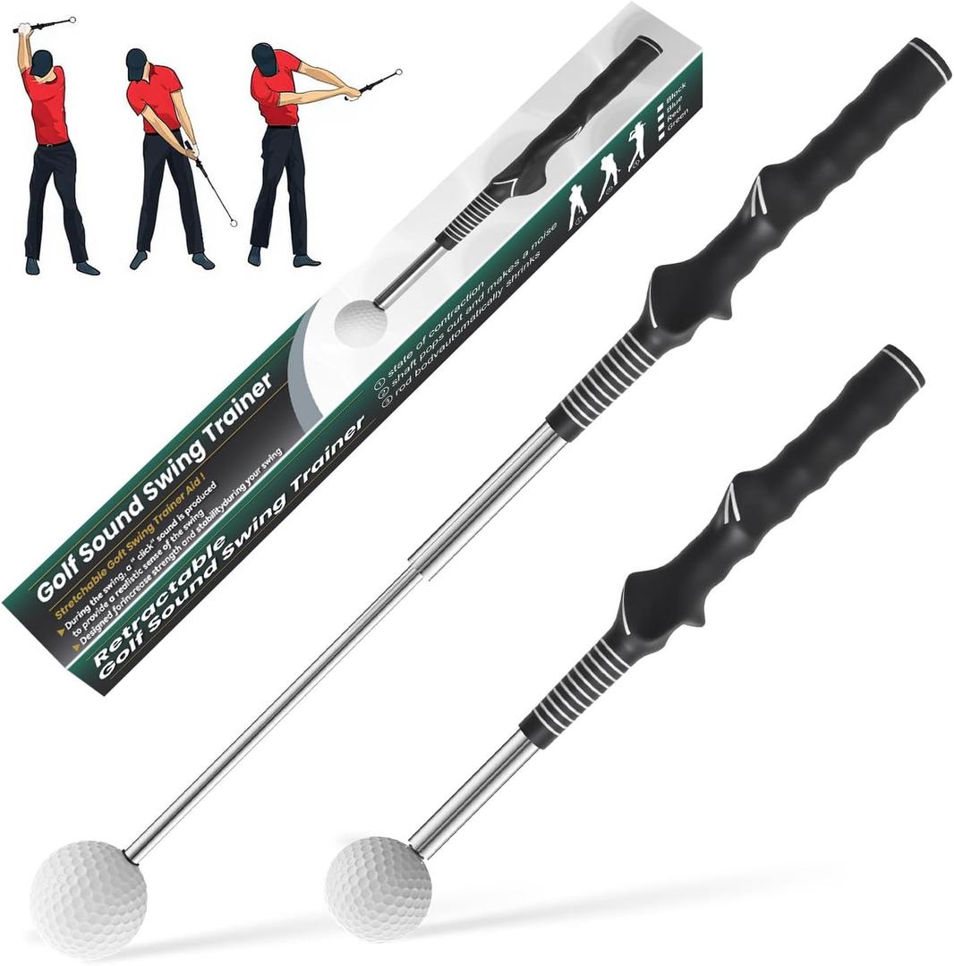 Retractable Golf Swing Training,Golf Training Aid,Golf Grip Trainer,Golf Accessories for Men,Right-Handed Strength & Tempo Training for Chipping Hitting Black 1Pack