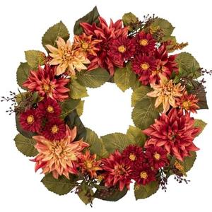 24" Artificial Christmas Wreath for Front Door Flower Wreath with Burgundy Dahlia and Mums Christmas Decorations for Home Farmhouse Wall Mantel Décor