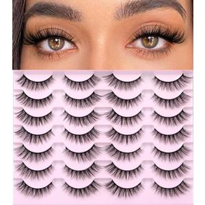 Kiromiro Lashes Wispy False Eyelashes Natural Look Faux Mink Lashes 14mm Cat Eye Pestaas Postizas Naturales Fake Lashes Strip Eyelashes Pack, 14 Pairs