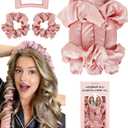 Heatless Curls Overnight Hair Curler to Sleep in Soft Large Jumbo Hair Rollers Flexi Rods for Long Hair Blowout Look Big Curl, No Heat Overnight Curls Satin Heatless Curling Rod Set with Claw Clip, Pink