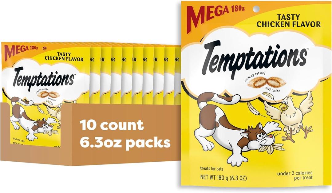 Temptations Classic Crunchy and Soft Cat Treats Tasty Chicken Flavor, 6.3 Oz, Pack of 10, Best By 02/2026