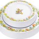 Nervure 40pcs Easter Plastic Plates - Bunny Plates Set Includes 20PCS 10.25" Dinner Plate & 20PCS 7.5" Dessert Plate, Heavy duty Plates, Easter Pink Eggs, Rabbit plates, Perfect for Easter Party