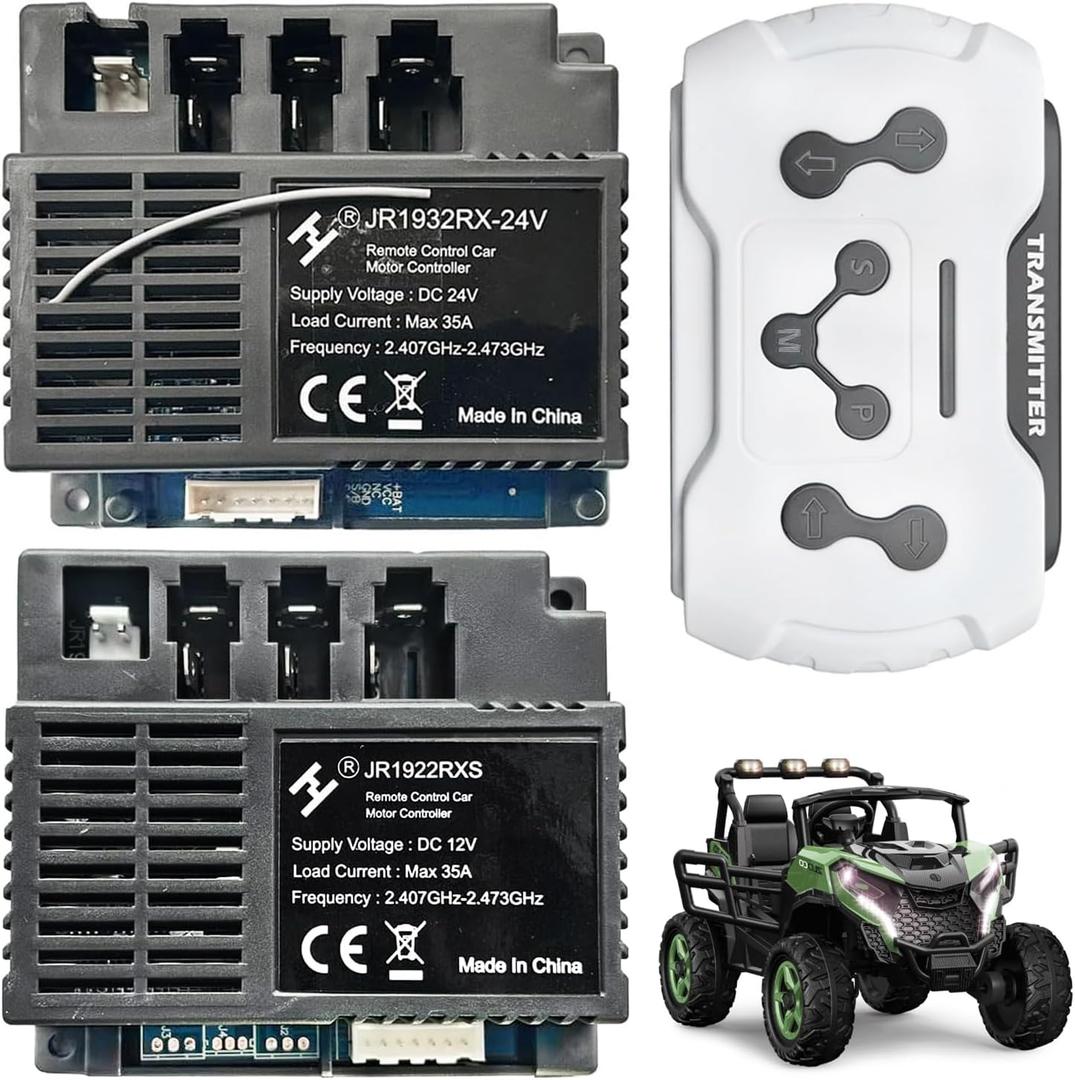 JR1932RX-24V Power Wheels Control Box with Remote Control,24Volt High Power Receiver for Ride On Upgrade Replacement Parts,Power Wheels Control Board Conversion Kit
