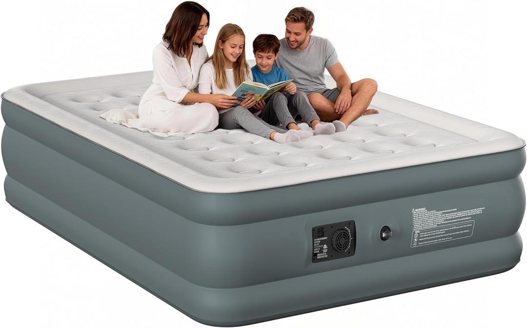 Queen Air Mattress with Built-in Pump, 18 Inch Raised Inflatable Air Mattress, 800 lbs Max Honeycomb Comfortable Air Bed with Storage Bag, for Camping, Home and Guest Use