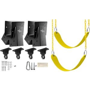 Heavy Duty Swing Sets Brackets Including 2 A-Frame Swing Set Brackets 2 Swing Seats and 4 Swing Hangers for Playground Equipment Mounting Parts Hardware Included (Yellow)