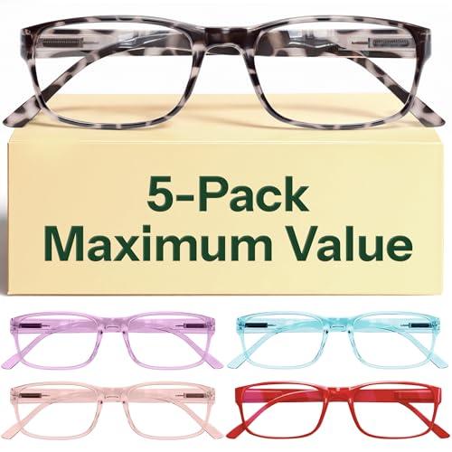 Gaoye Reading Glasses Blue Light Blocking, Spring Hinge Readers for Women Anti Glare Filter Lightweight Eyeglasses (5-Pack Mix Color 2, 1.25)