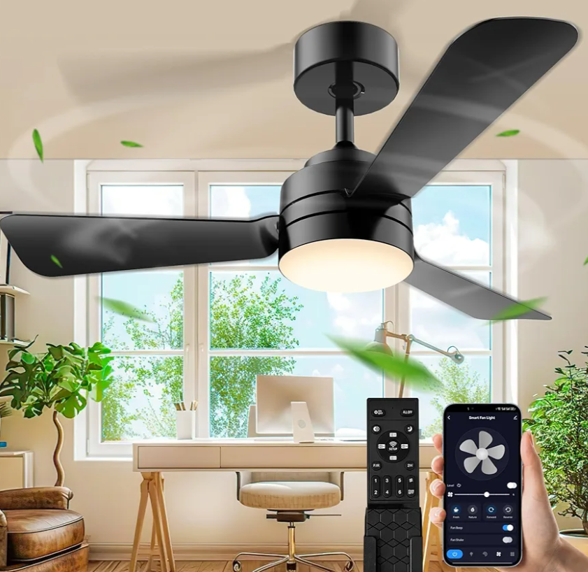 Ceiling Fans with Lights,28” Small Ceiling Fan Light, Easy-to-Install Ceiling Fans with Light and Remote,3000-6500k, Dimmable, Small Ceiling Fan for Bedroom/Kitchen/Garage.Black.