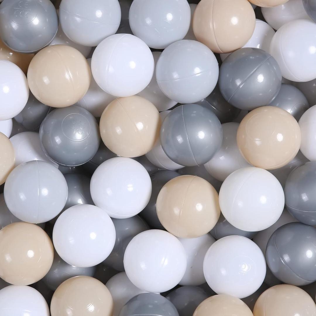 Realhaha Ball Pit Balls 100 Play Balls Plastic Balls for Baby Girls Toddlers Kids Play Tent Pool Playhouse Playpen Party Decoration 2.2 2.36 2.75 Inch (2.2 Inch, Gray Gold White Beige)