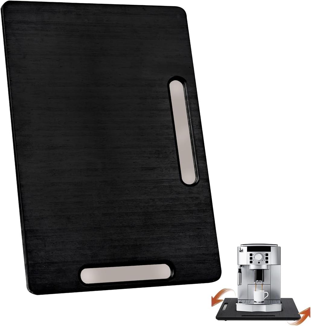 Joy&Grace Appliance Slider for Kitchen Appliances 360 Rolling Sliding Tray for Coffee Maker Countertop, Bamboo Coffee Pot Slider Rolling Tray (Black, Medium 14.5" x 10")