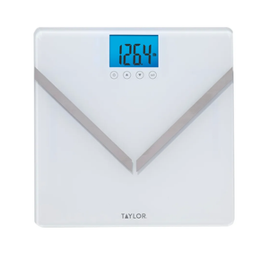 Taylor Digital Glass Body Composition Scale, Bathroom Scale for Body Weight, Measures Body Fat, Body Water, and Muscle Mass Percentages, 8 User Recognition, FSA HSA Eligible, 440 lb Capacity, White