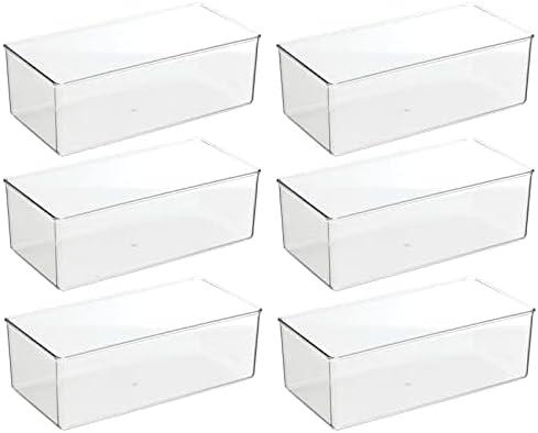 mDesign Long Plastic Drawer Organizer Box, Storage Organizer Bin Container; For Closets, Bedrooms, Use for Leggings, Socks, Ties, Jewelry, Accessories - Lumiere Collection - 6 Pack - Clear