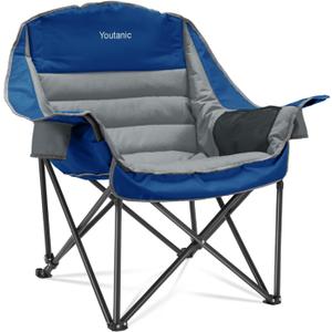 Oversized Camping Chair, Portable Folding Camping Chairs with Side Pocket, Cup Holder and Carry Bag, Heavy Duty Outdoor Camping Chairs for Adults, Fishing, Sports, Trip, up to 400lbs, Style 6 (Gray/Dark Blue)