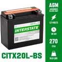 Interstate Batteries YTX20HL-BS 12V 18Ah Powersports Battery 270CCA High-Performance AGM Rechargeable Replacement for Motorcycles, ATVs, UTVs, Jet Skis, Snowmobiles (CITX20L-BS-PW)