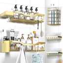 Shower Caddy Adhesive Shower Organizer 7-Pack, Rustproof Stainless Steel Bathroom Shelves, Large Capacity No-Drill Rack Storage Accessories with Soap Dish Toothbrush Holder Hooks (7-Piece Set, Gold)