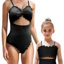 IFFEI Mommy and Me Swimsuits One Piece Cutout Monokini Family Matching Swimwear Bathing Suits (Black)