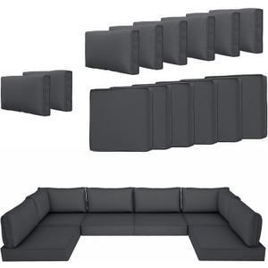 14 Piece Outdoor Patio Cushion Cover Replacement, Waterproof Patio Cushion Covers, Outdoor Furniture Cushion Covers Set for 6 Seat Wicker Rattan Sofa (Deep Grey)
