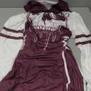 DRESSFO Women’s Gothic Skull Print Hoodie Dress – Long Sleeve Lace Up Colorblock A-Line Mini Dress with Hood (Concord/Small)