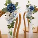 Ling's moment 2 Wedding Artificial Aisle Pew Flowers Chair Decorations Arrangements with Chiffon Ribbons Navy Blue for Ceremony Reception Chair Back Floral Decor Reception Church Party Outdoor
