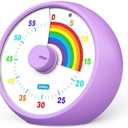 Visual Timer for Kids, 60-Minute Countdown for Classroom Office Kitchen, Desk Timer Kids Time Management Tools with Silent Operation, Pomodoro Timer Rainbow Pattern Purple