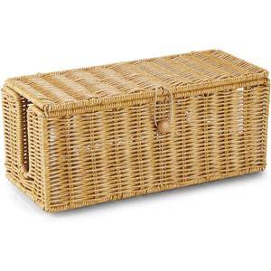 Cable Management Box, Handwoven Synthetic Rattan Cable Organizer, 2 Side Open Slots Cords Hider Box, Under Desk Cord Organizer for USB Wire, TV PC Charger & Power Strip, Natural