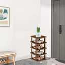 Bamboo Vertical Shoe Rack for Entryway, Narrow Shoe Rack Stackable, Minimalist Shoe Storage, 5 Tier Brown Standing Shoe Organizer for Garage Corner Bedroom Hallway (Brown, 5-Tier)