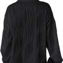 Women Plus Size Button Down Shirts Long Roll Up Sleeve V Neck Collared Casual Blouses Oversized Shirt Tops
 (Size 2XL, Black)