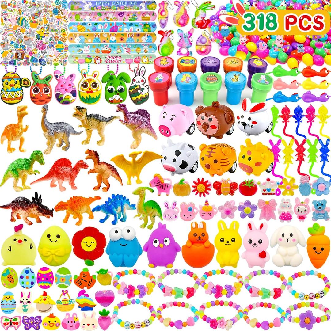 318 pcs Easter Eggs with Toys inside Bulk filled Easter Basket Stuffers Egg Hunt Easter Party Favors for Kids Toddlers Boys Girls 100 pack