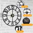 Large Wall Clock, 16" Silent Non-Ticking, Battery Operated, Oversized, Decorative Retro Black Metal Clock for Living Room,Farmhouse, Dinner Room,Indoor, Outdoor Decor(40cm, Black Arabic Number)
