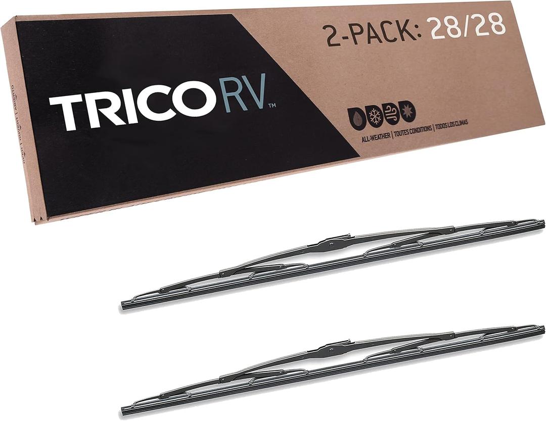 Trico RV 28 Inch Pack of 2 Heavy Duty & Automotive Replacement RV Windshield Wipers w/12x4 Hook Attachment (67-2828-4), Black