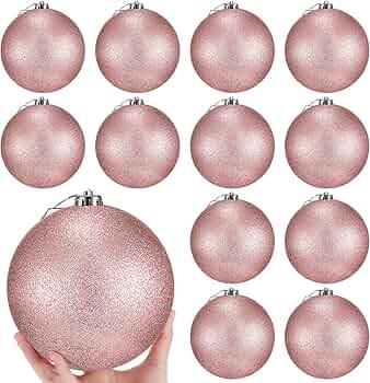 Poen 6 Pcs 6 Inch Christmas Tree Glitter Ornaments Extra Large Shatterproof Christmas Balls Decorations Xmas with Hanging Loop for Holiday Decorations Festival Party Wreath Home Decor (Rose Gold)