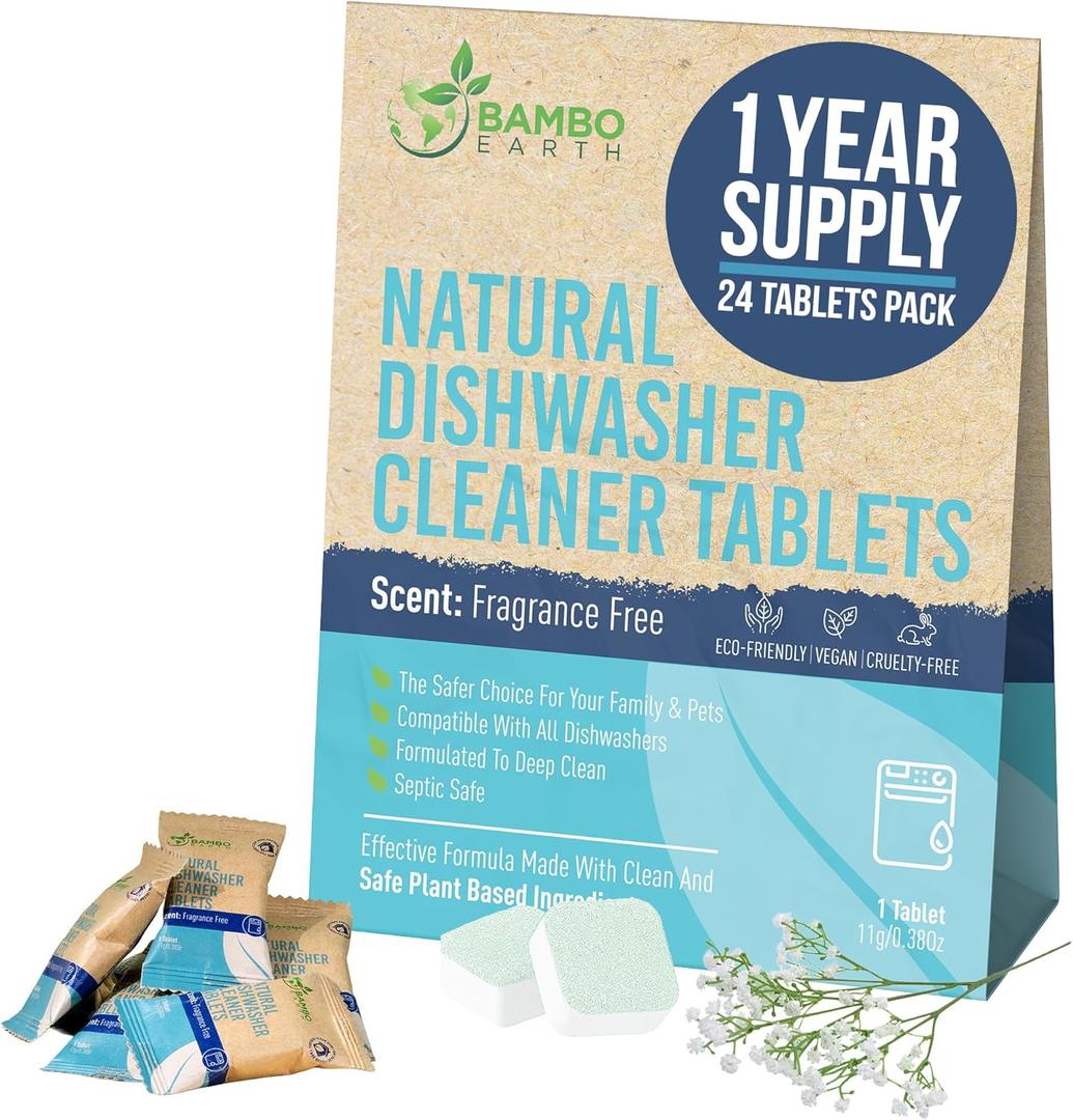 2 x Natural Dishwasher Machine Cleaner Tablets - Plant Based Alternative Refill Dishwashing Detergent Tabs - Eco-Friendly And Plastic Free Way For Clean Dishwasher - 24 Pack Refills Dish Washer Soap Pods