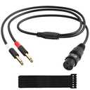 3-Pin XLR Female to Dual 6.35mm 1/4'' TS Male Y Splitter Converter Cable 25 Ft, Double Mono to XLR Microphone Cable Stereo Audio Interconnect Adatper Cord for Mixer AMP Speaker+5 Ties