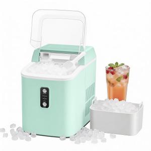 NEWBULIG Nugget Ice Makers Countertop, Portable Nugget Ice Machine, Ready in 6 Mins, 24lbs in 24Hrs, Auto-Cleaning, with Basket and Scoop, for Home, Kitchen, RV, Camping, Green (14.5"*13.7"*10.4")