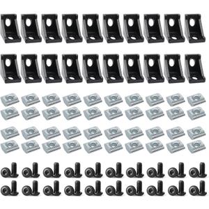 20 Sets 2020 Aluminum Extrusion Corner Brackets - 20 Series 90 Degree Right Angle Connectors with M5 Bolts & Nuts, Compatible with 20/20 80/20 2040 T V Slot Black Aluminum Profiles