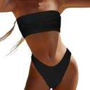 YIMISAN Women's Two Piece Bandeau Swimsuit Ribbed Strapless Tube Bikini Top with Mid Waist Cheeky Bottom Bathing Suit, L