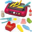 Play Kitchen Accessories Toy Set, Toddler Fryer Toy Kitchen, Camping Cooking Playset with Color Change Play Food, Kids Kitchen Playset with Sound & Light, Kids Toys for Ages 3-5 5-7 (Red)