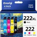 Remanufactured Ink Cartridge 222XL 222 Ink Cartridges Replacement for 222 222XL Ink Cartridge Combo Pack Work with Workforce WF-2960, Expression XP-5200 (4-Pack)