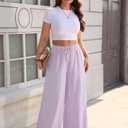 TARSE Womens Linen Striped Gingham Wide Leg Pants Palazzo Drawstring Lounge Pajama Pants Cute Casual Trousers with Pockets (XL)