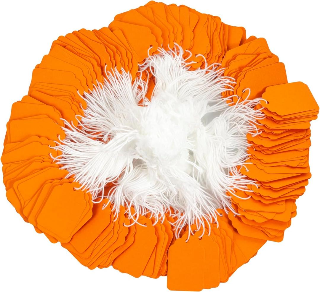 1000 Pcs Orange Blank Hang Tags with White Cotton String Attached - 1.88"x1.18" Small Blank Price Tags for Clothing, Retail, Gift Packaging, Craft Supplies - Sturdy Cardstock Paper